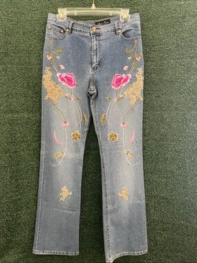 Lana Erica Romantic Floral Embroidered Denim Women’s size 8 Lace Y2K